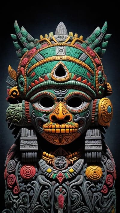 Intricate Mayan Jaguar Warrior Mask Sculpture
