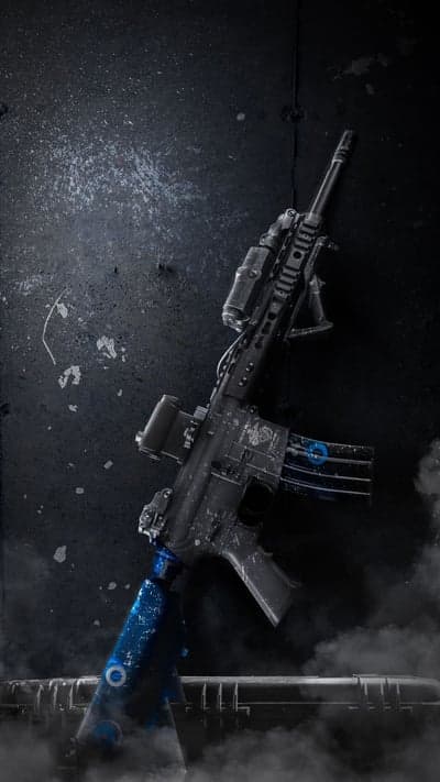 Futuristic AR rifle with blue accents and scope