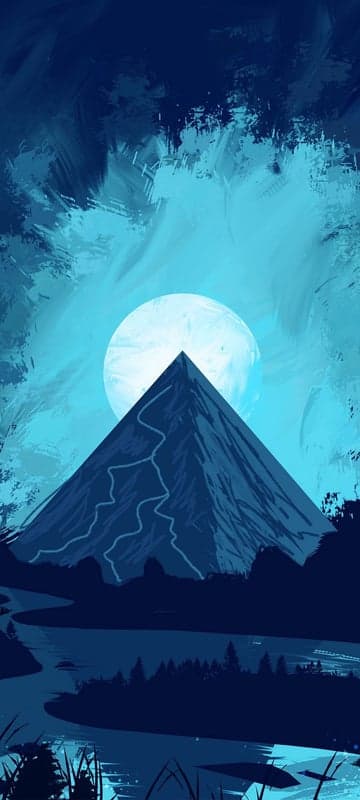 Moonlit Mountain Peak Over Serene Blue Landscape