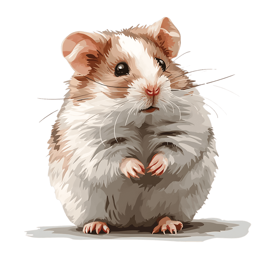 Hamster digital painting features soft brown fur, long white whiskers, and pink paws against a black background.