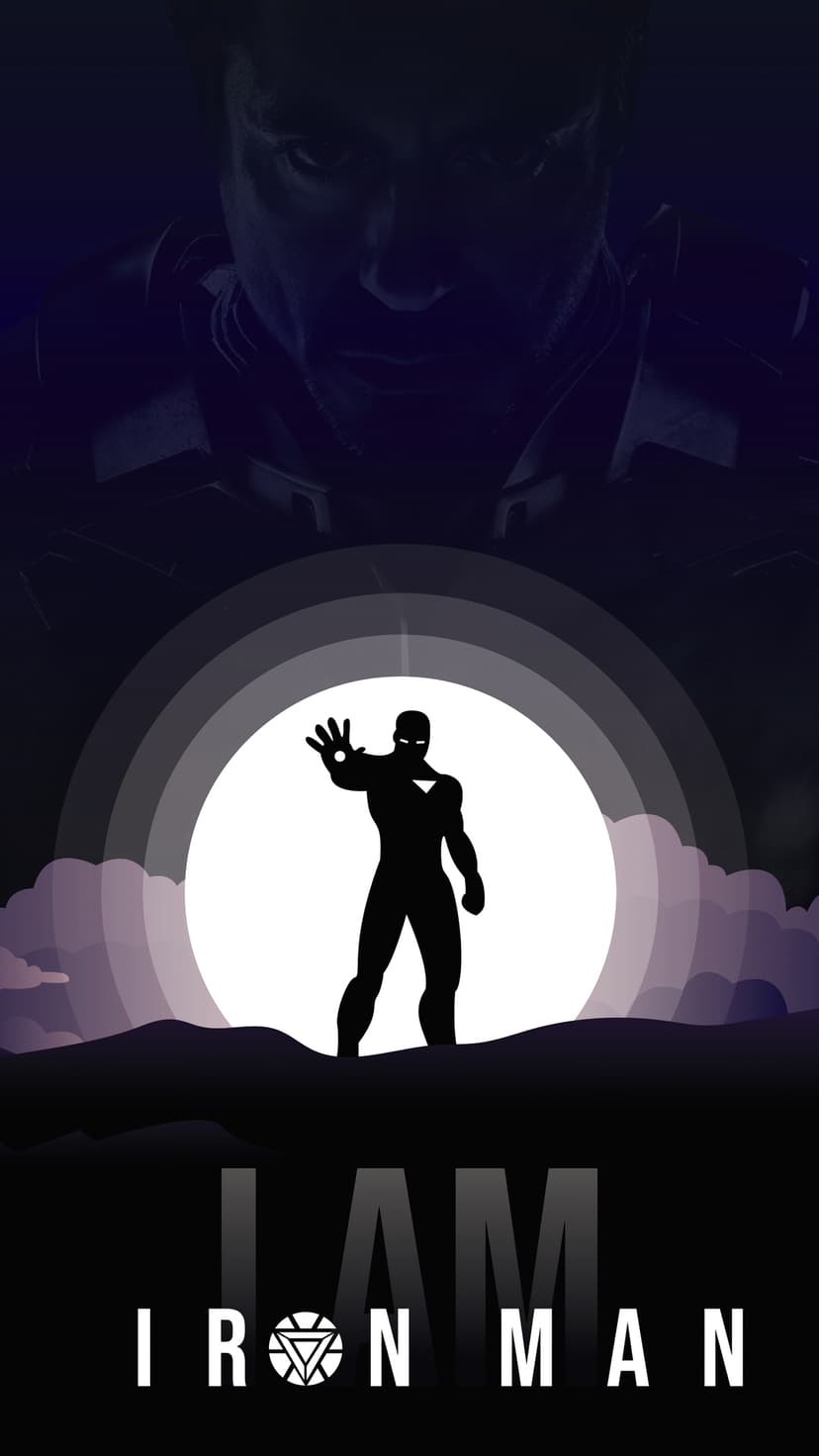Iron Man stands in silhouette before a segmented moon with Tony Stark’s face looming in the dark background.