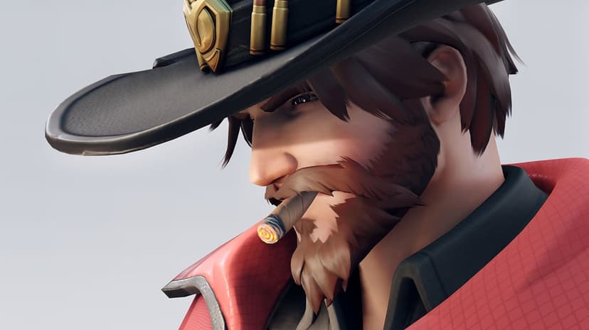Cole Cassidy in profile wearing a cowboy hat and red poncho while smoking a lit cigar against a gray background.
