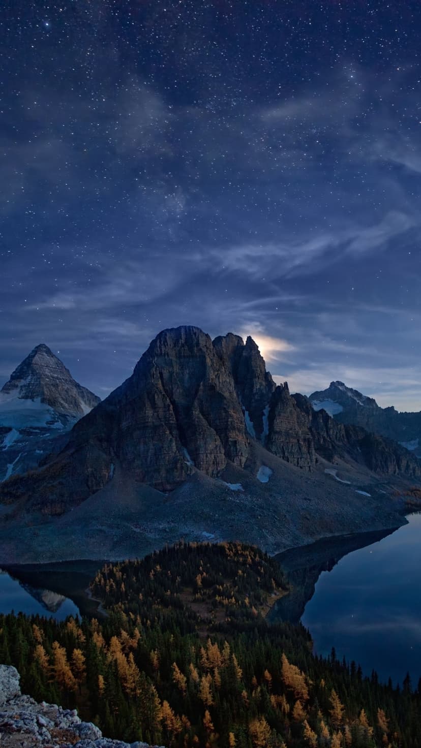 Starlit Alpine Peaks and Autumn Lake Phone Wallpaper