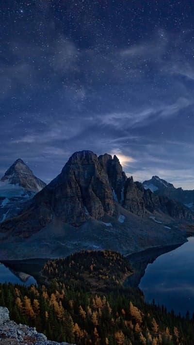 Alpenglow on Majestic Peaks, Star-Dusted