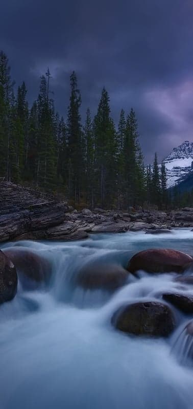 Emerald Rush- Mountain River Under Twilight Skies