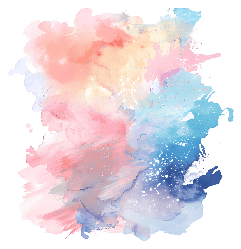 Pastel watercolor splash featuring soft pigment washes and blended matte textures on a transparent background.