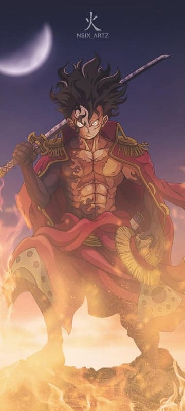 Fiery Monkey D. Luffy Gear 5 with Sword and Straw Hat