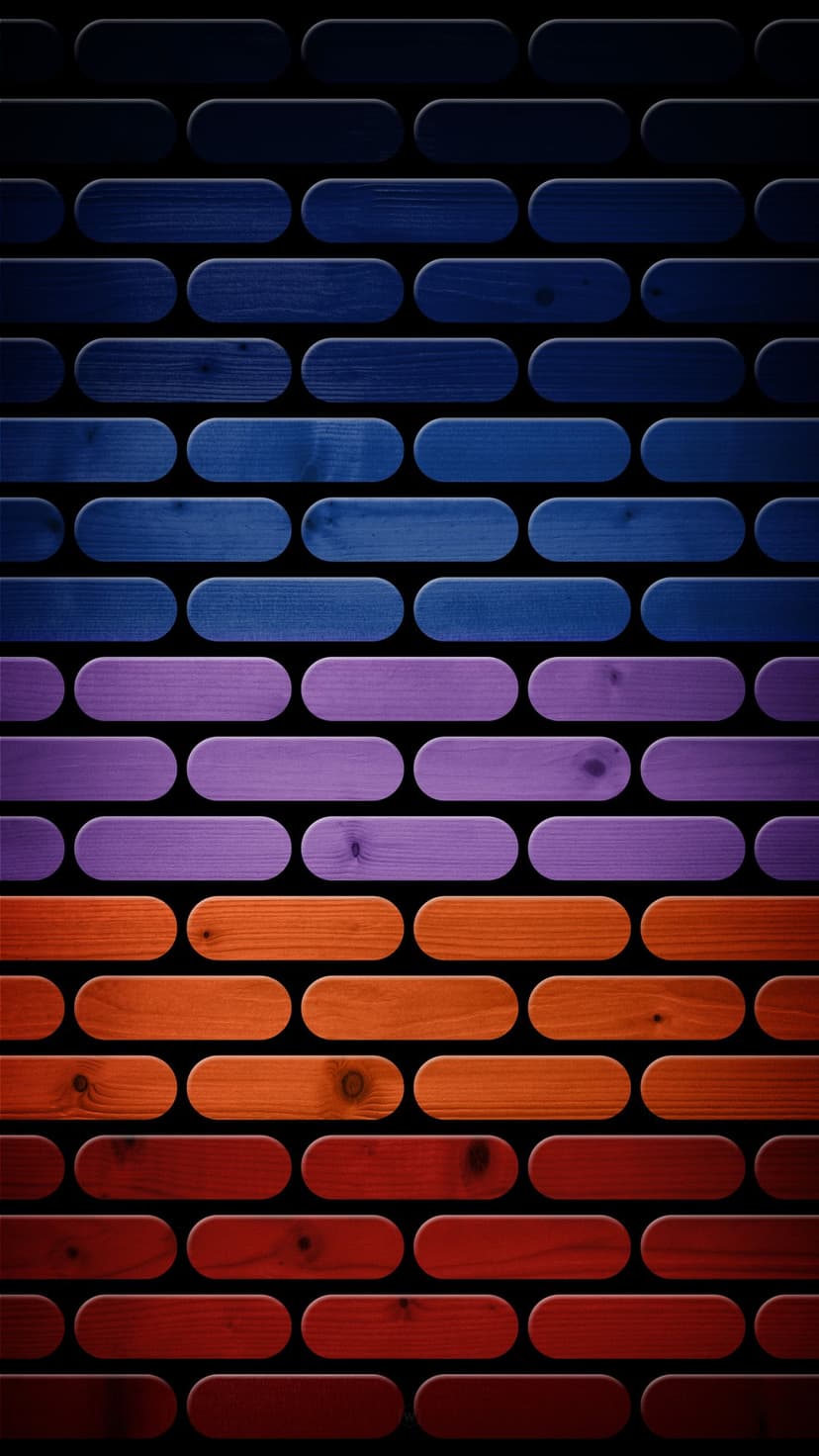 Rounded wooden bricks in a vibrant blue to red gradient contrast against a stark black background.