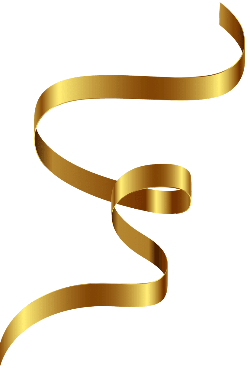 Gold ribbon curved across center showcases metallic sheen and realistic 3D highlights on a transparent background.