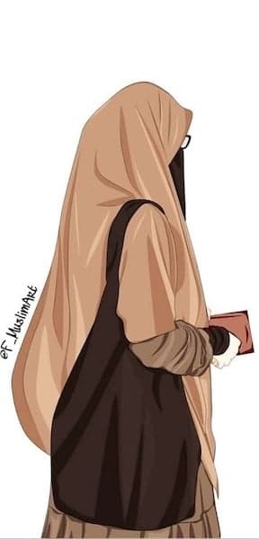 Animated Muslim woman in hijab with glasses and bag