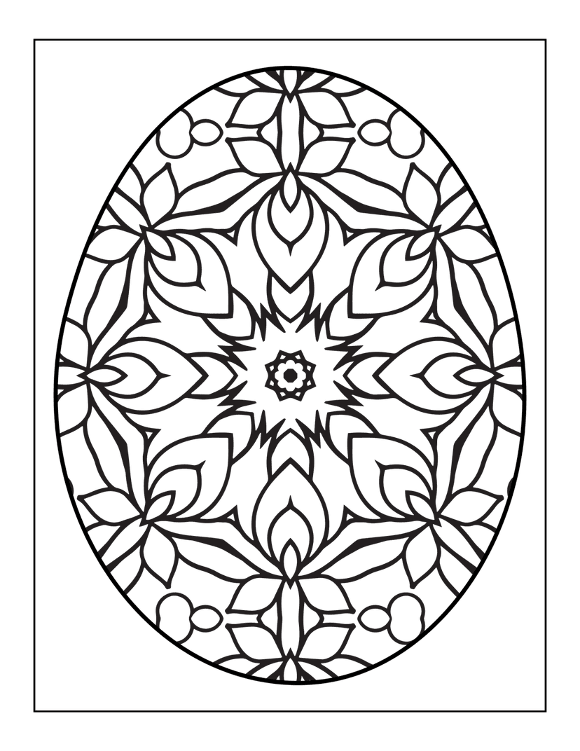 Symmetrical floral mandala features complex lineart patterns with layered petals and radial geometric shapes.
