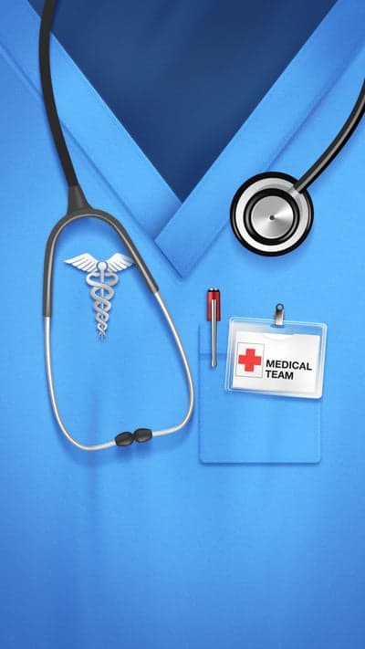 Medical Team Scrubs with Stethoscope and ID Badge
