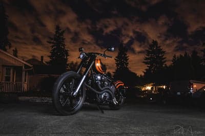 Orange Custom Chopper Night Scene Phone Wallpaper