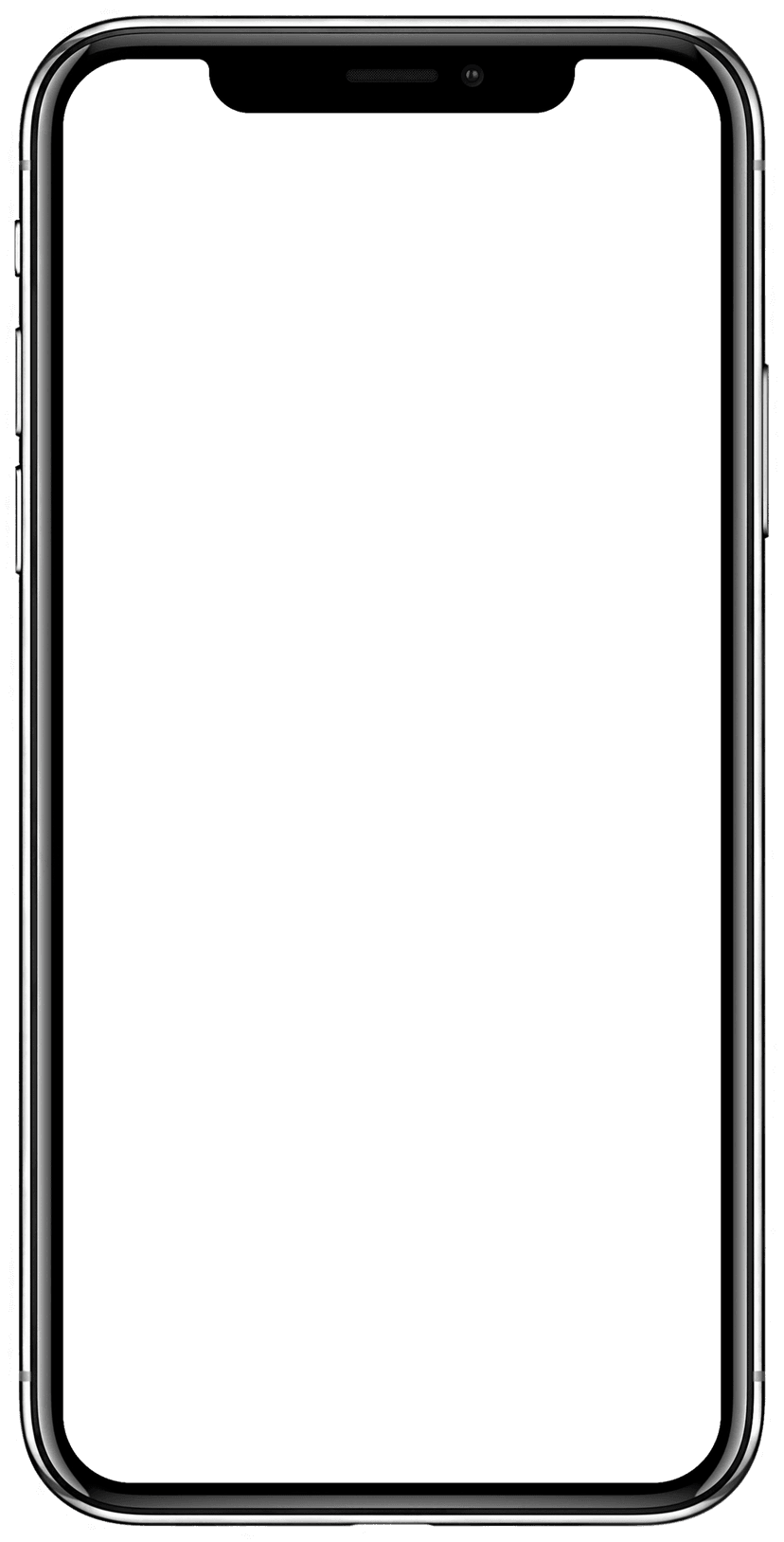 iPhone X frame illustration displays an angled smartphone mockup with a black bezel and transparent screen area.