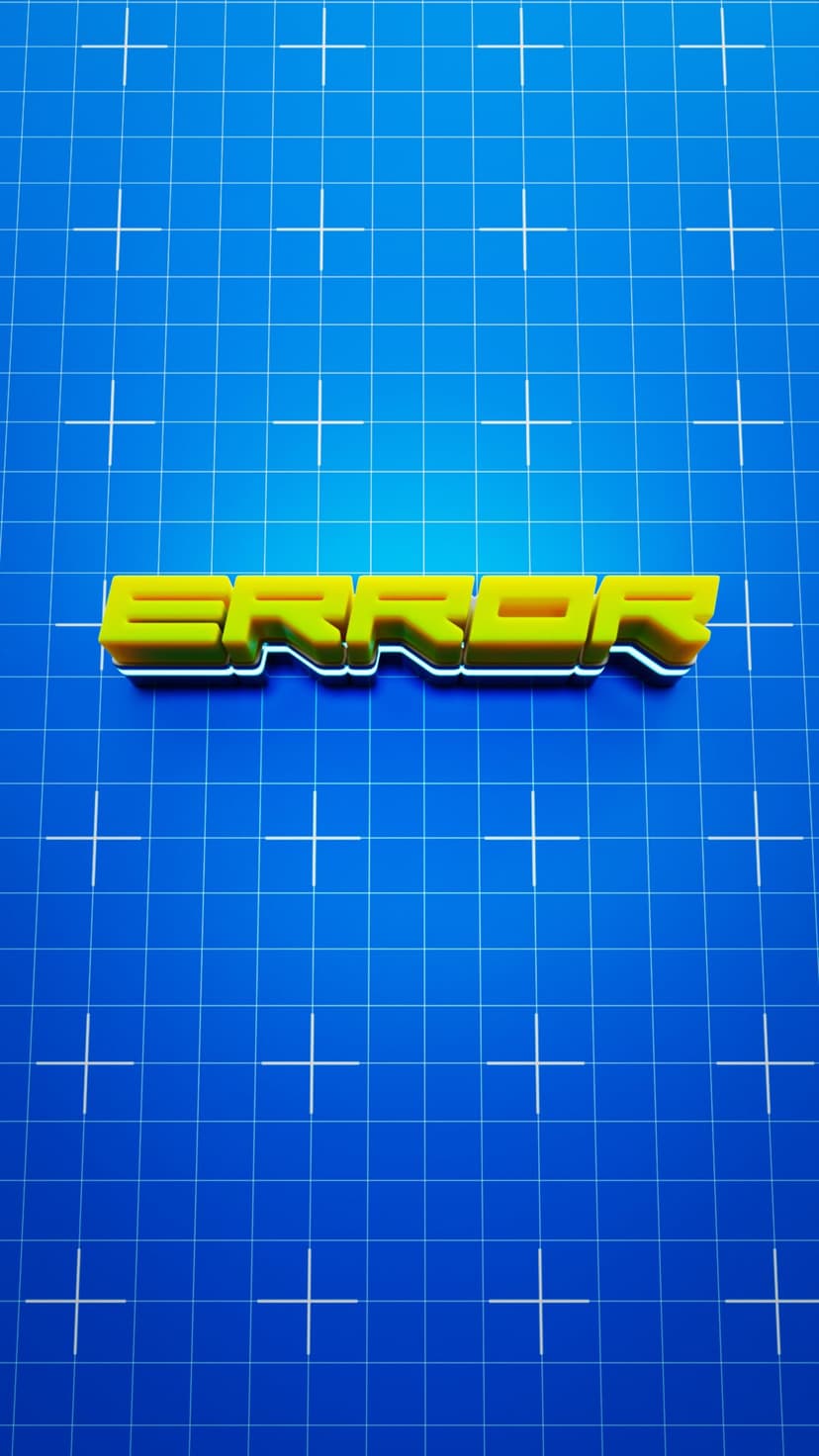 Yellow 3D error text with a white outline centered on a blue background with a white geometric grid pattern.