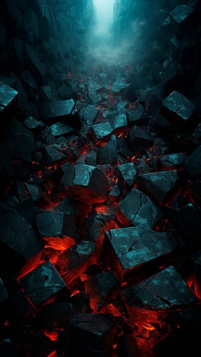 Glowing Lava Rocks in Dark Canyon