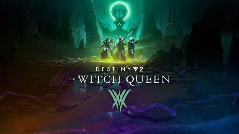 Three armored Guardians stand in a glowing green swamp beneath a towering silhouette of Savathûn with a halo.