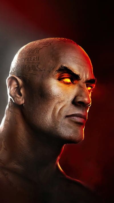 Mysterious Bald Man with Glowing Eyes and Ancient Markings