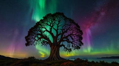 Northern Lights Over Silhouette Tree Phone Background