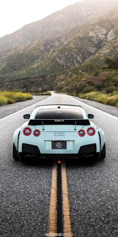 Light Blue Nissan GT-R Widebody Mobile Phone Wallpaper