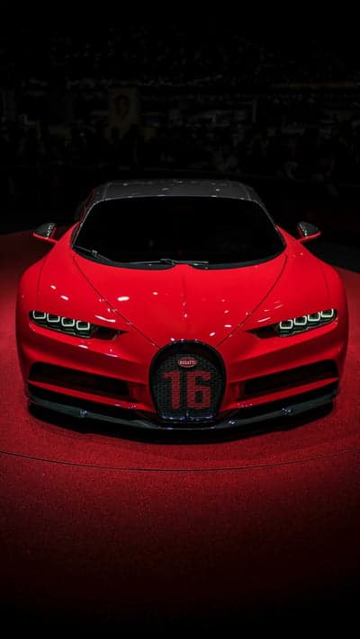 Striking Red Bugatti Chiron on Red Carpet Display