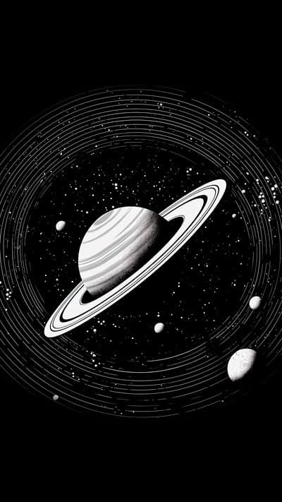 Minimalist B&W Saturn Planet Portrait Mobile Wallpaper
