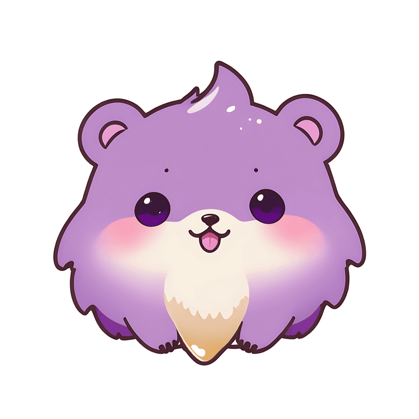 Purple bear sticker illustration featuring lavender fur, glossy black eyes, and a white border on a clear background.