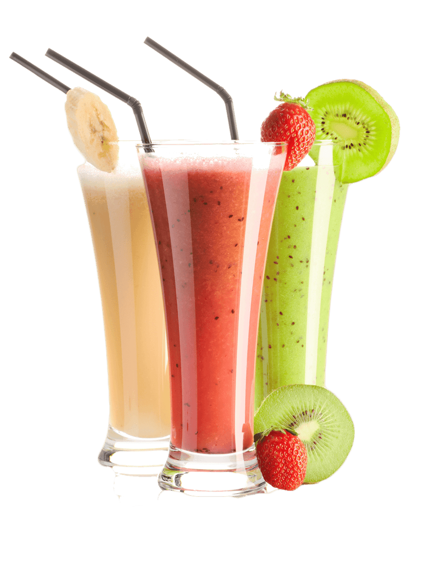 Strawberry orange apple smoothies in glass cups show vibrant fruit textures and glossy studio lighting.