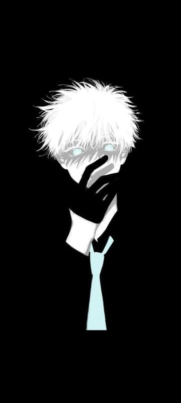 Anime Guy White Hair Blue Eyes Black Suit Light Blue Tie