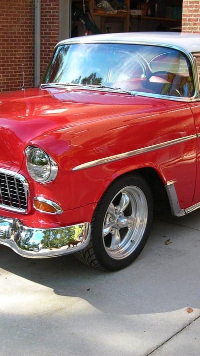 Classic Red 1955 Chevrolet Hot Rod Close-Up