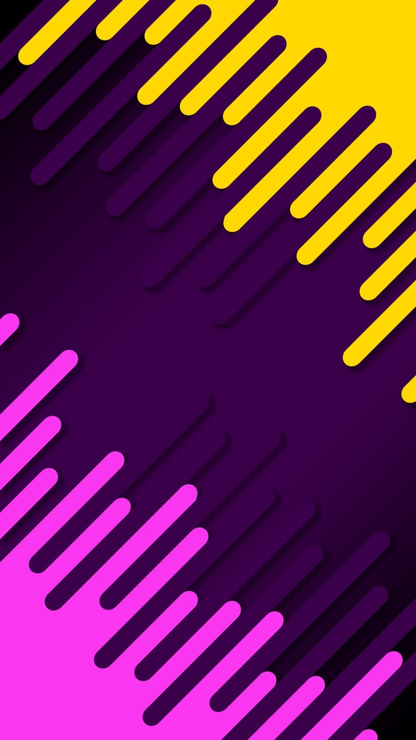 Rounded yellow and pink diagonal tubes overlap on a dark purple surface with soft shadows and 3D depth.