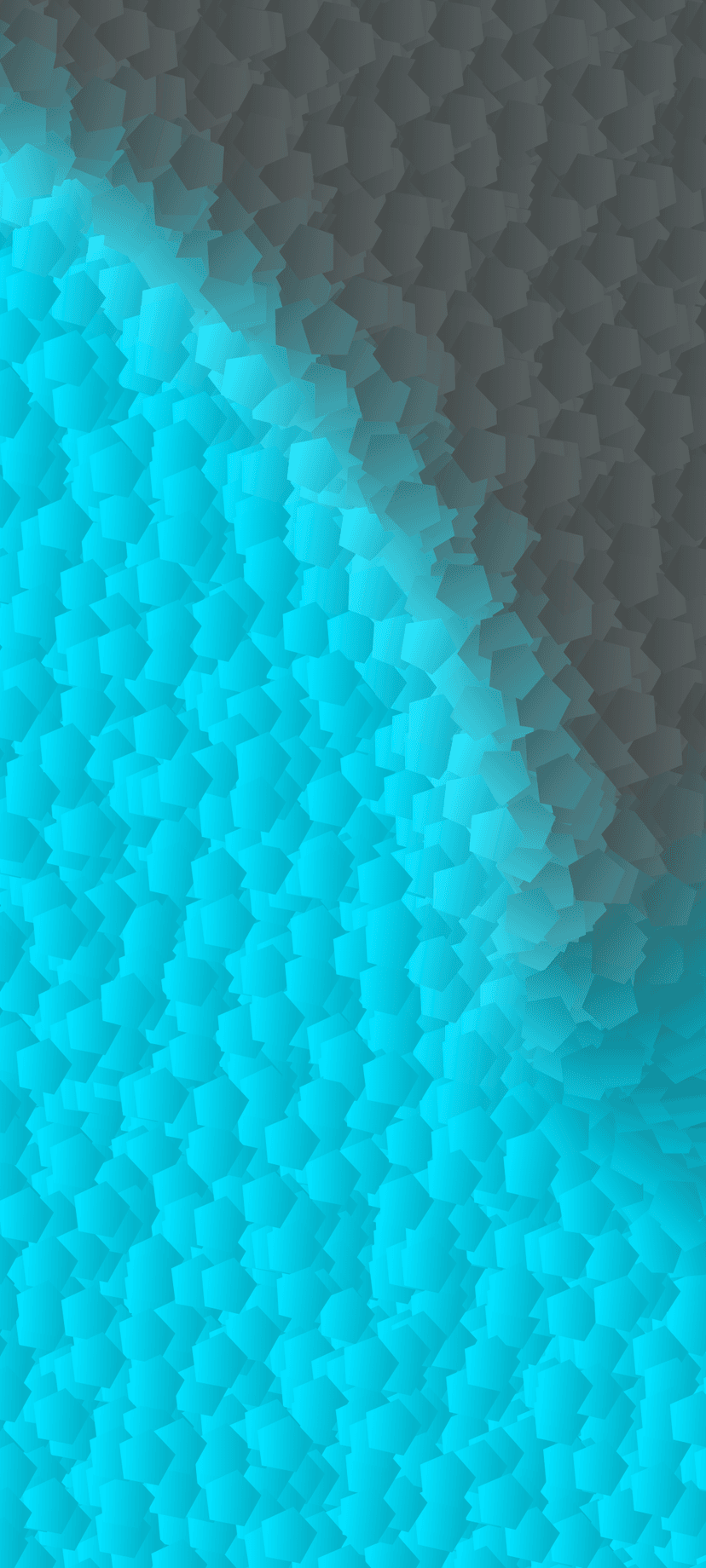 Overlapping cyan and gray geometric polygons with sharp edges and subtle depth create a layered abstract pattern.