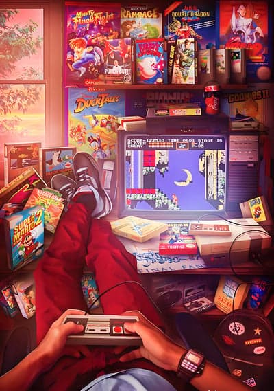 Retro NES Gaming Nostalgia, Cozy Bedroom Setup