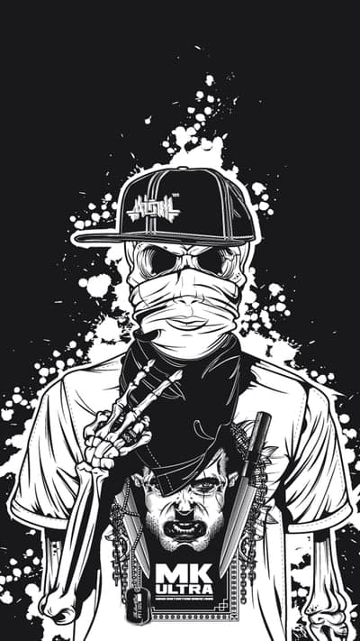 Grim Skeleton MK Ultra Graphic Knife Phone Wallpaper Art