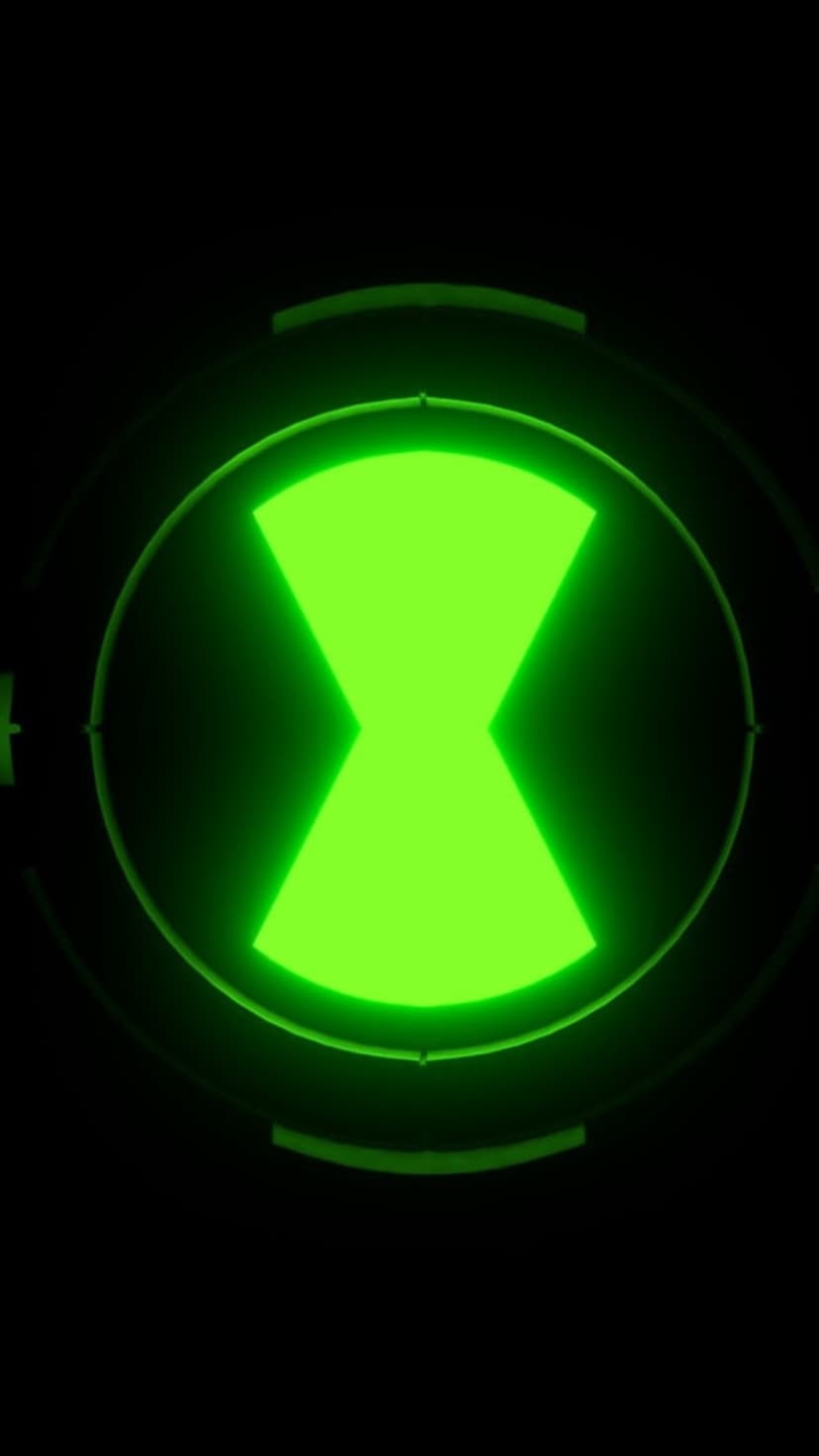 Green glowing hourglass symbol centered on a circular black dial with a dark minimalist background.
