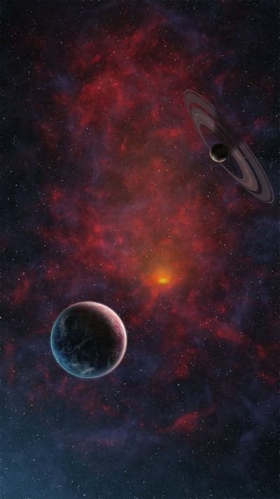 Vast Nebula With Planets and Ringed Celestial Body