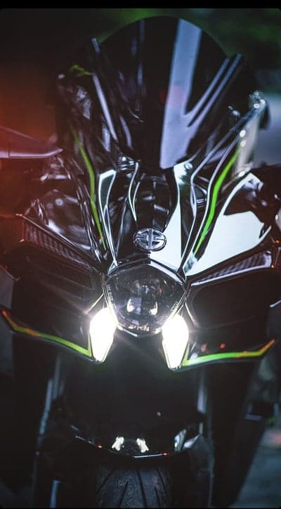 Kawasaki Ninja H2R Motorcycle Front View with Lights
