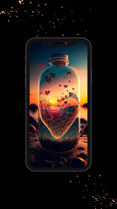 Hearts in a bottle at sunset wallpaper