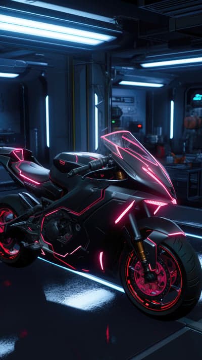 Futuristic Black Motorcycle with Neon Pink Accents