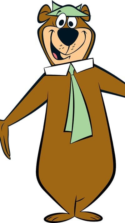 Yogi Bear cartoon character with green hat and tie