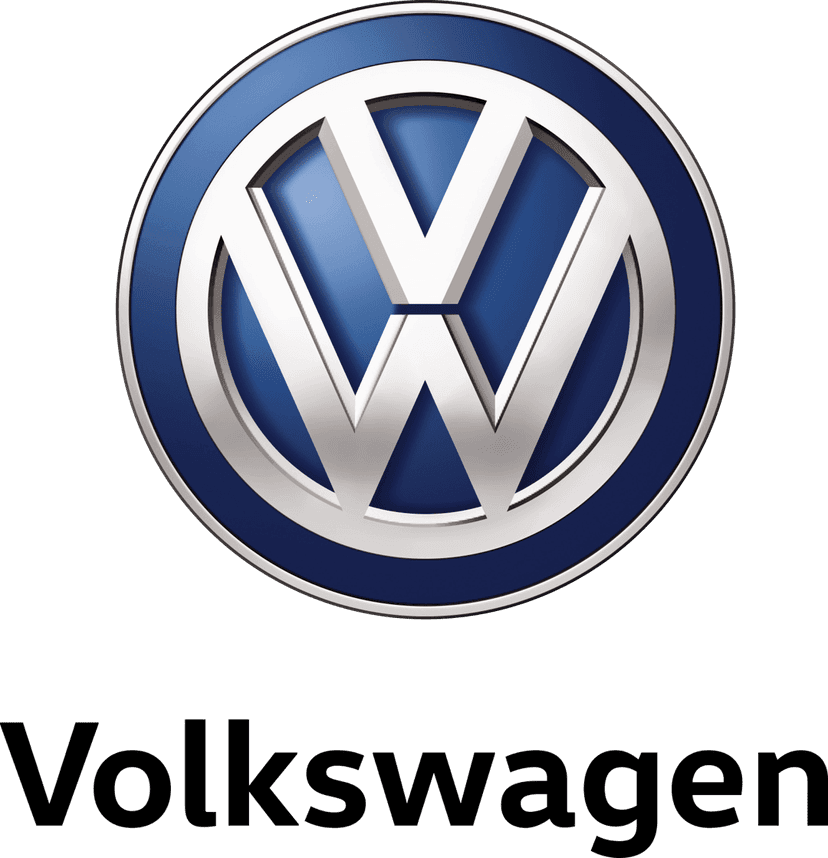 Volkswagen logo emblem with metallic silver chrome texture and 3D circular design on a transparent background.