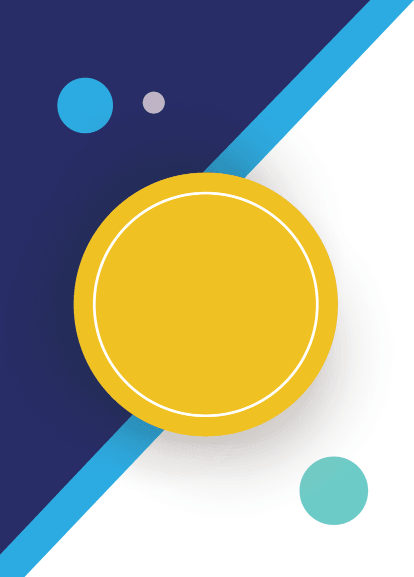 Yellow geometric circle infographic element overlays blue angular vector shapes on a transparent background.