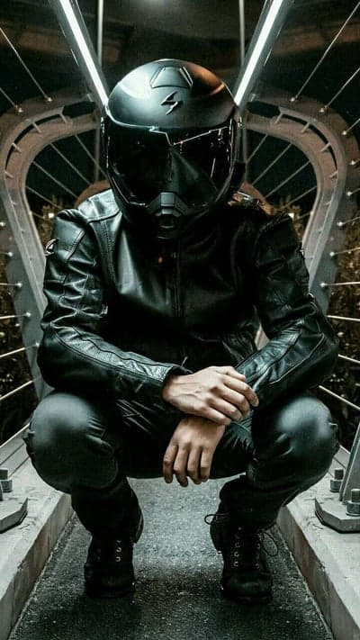 Stealth Motorcyclist on Glowing Urban Bridge Phone Background