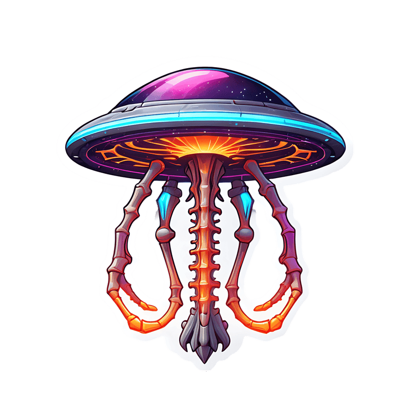 Extraterrestrial UFO creature sticker features a glowing orange underside and purple tentacles with a white outline.