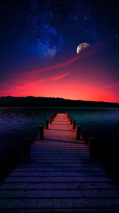 Twilight Dock Under Starry Sky and Moon