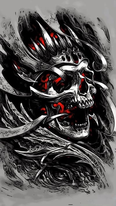 Gothic Crowned Skull with Fiery Red Accents