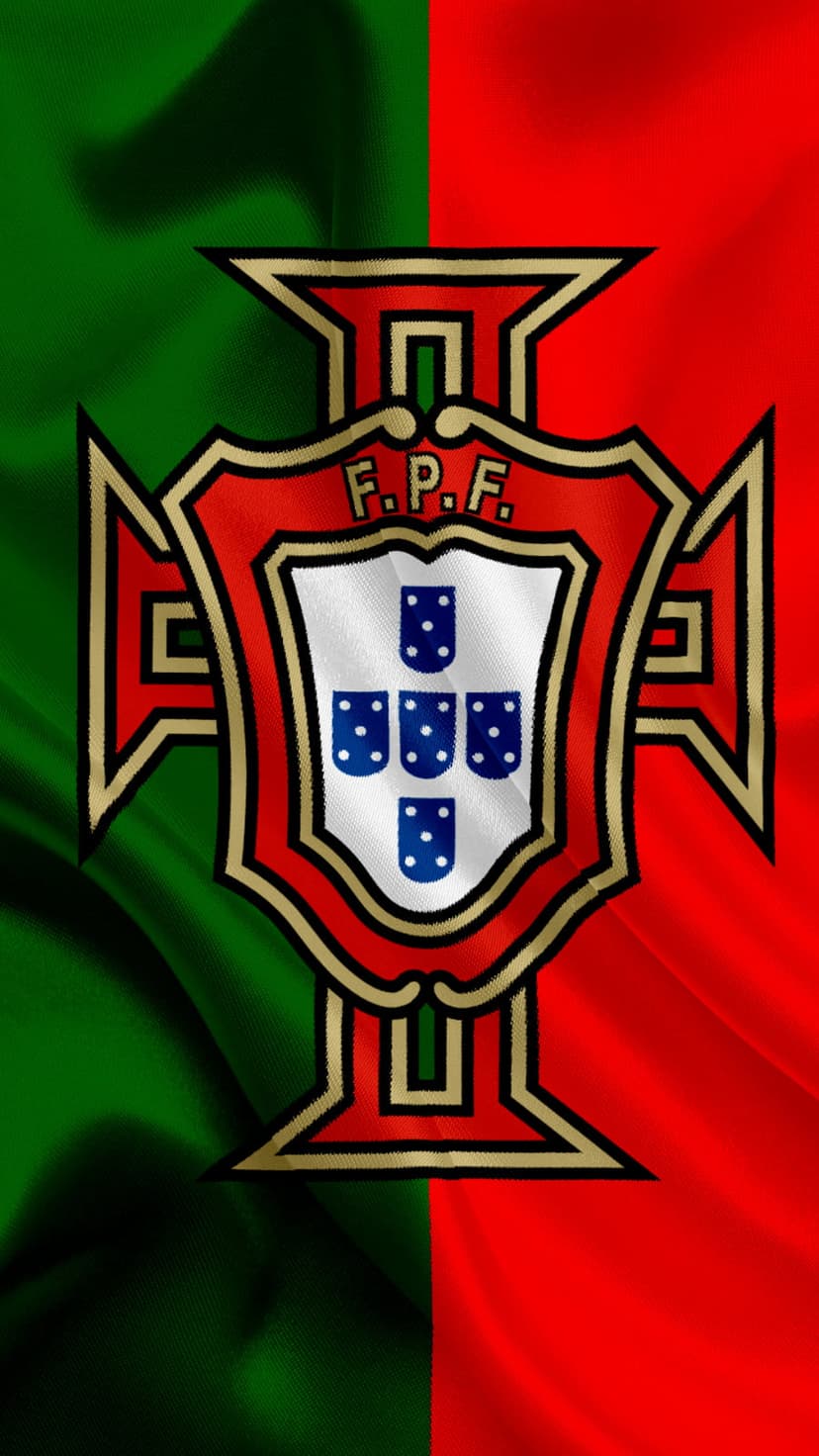 Portugal Football Federation crest centered on a vertical red and green national flag with detailed embroidery.
