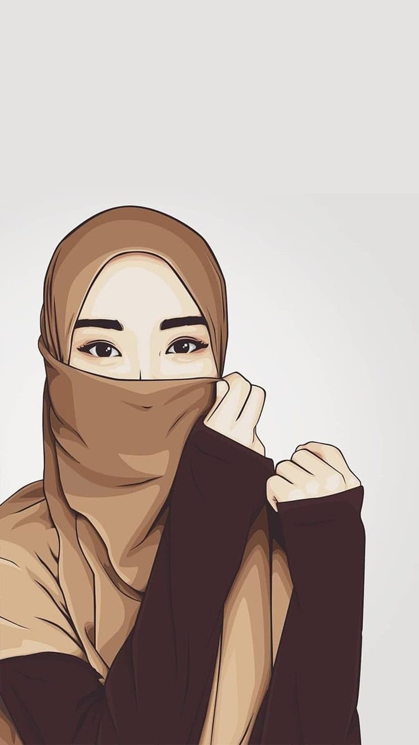 Young woman wearing a brown hijab and niqab with focused, expressive eyes looking directly forward in soft light.