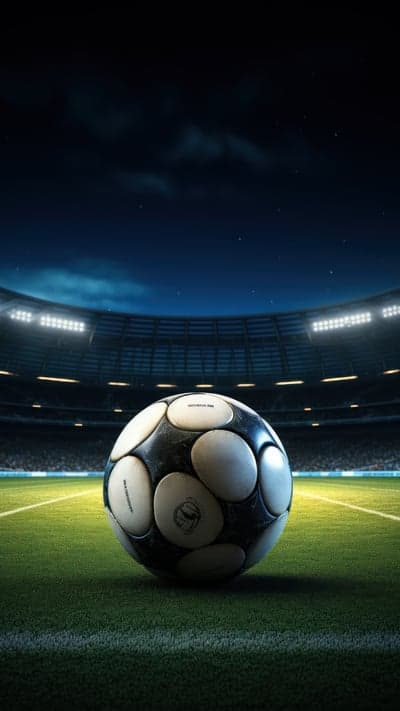 Soccer ball on stadium field at night