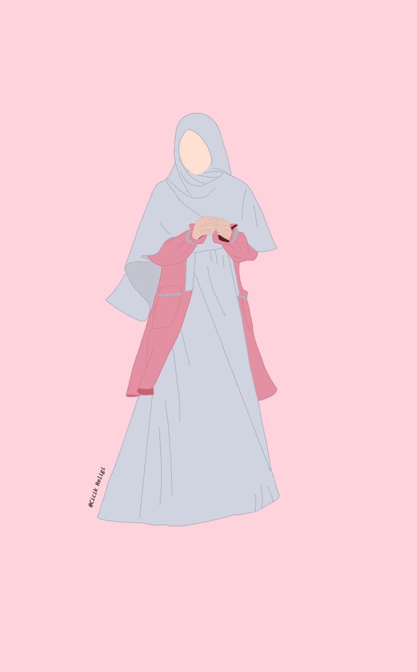 Muslim woman in a blue hijab and flowing dress stands gracefully against a solid pastel pink background.